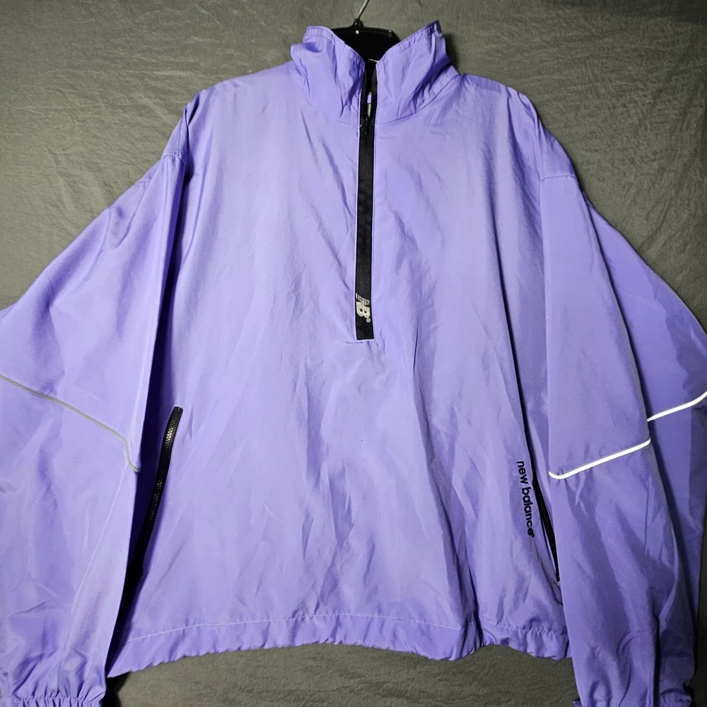 New Balance Womens Purple Half Zip Pullover Windbreaker Jacket L Reflective Trim